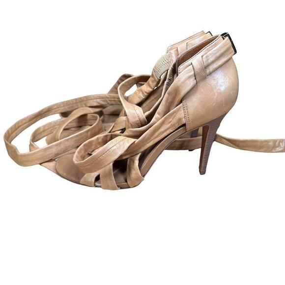 TORY BURCH Wrap Up Heel - Lounge-Baby in Tan Leather Size 9.5 Orig $325 - Picture 5 of 6